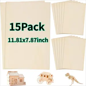 Pack fo 15 Wood Sheets For Crafts -11.81x7.87in/20*30cm - 2mm Thick Plywood Sheets With Smooth Surfaces Squares Wood Boards For Laser Cutting, Wood Burning, Architectural Models, Staining