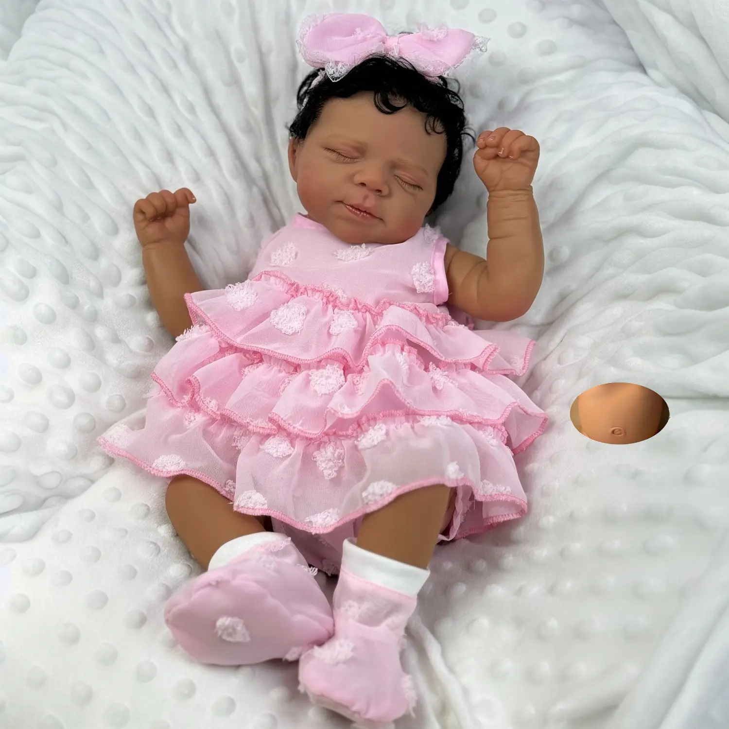 TopLink Reborn Baby Doll - 48cm/19in, 1.2kg, Unisex Asleep Doll with Clothes, Black Brown Skin, Soft Vinyl Limbs, Cloth Body, Handmade, Ideal for 4-6 Years Kids, Play House Toy, Birthday Gift