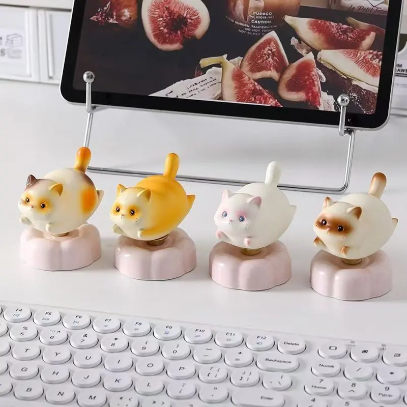 Cute Cartoon Spinning Lucky Cat Resin Ornament - Animal Figurines, Figurines Collectibles, Statues for Home Decor, Kawaii Desktop Decor, Stress Relief Mini Craft, Exquisite Boxed Festival Gift