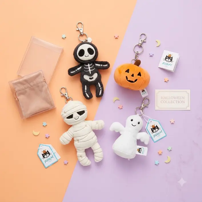 Jellycat Halloween Bag Charm Collection | Spooky Soft Mini Plush Keychain | Cute Ghost Mummy Pumpkin Skeleton Bag Accessory Gift