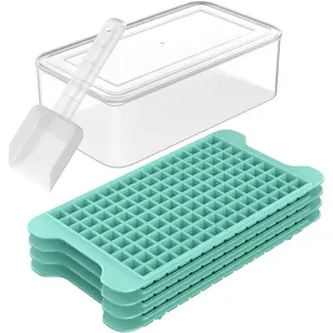 Mini Ice Cube Tray Set, Small Ice Trays for Freezer with Bin, 135×4PCS Easy Release Nugget Ice Tray, Crushed Ice Tray with Ice Container