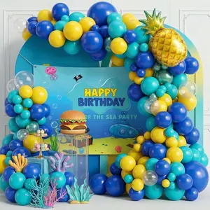 Sponge Cartoon Balloon Arch Kit Blue & Yellow with Pineapple Foil for Birthday Decor
