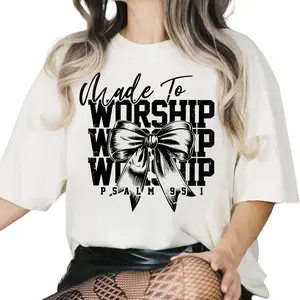Christian Shirt, Made To Worship, Coquette Faith Tee, Jesus Shirt, Retro Christian