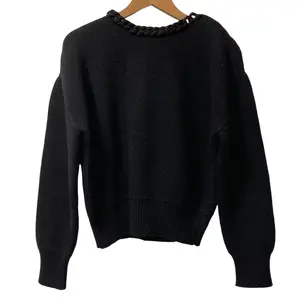 Pre-owned Bottega Veneta Wool Small Leather Goods Chain Neck Knit Sweater