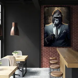 1pc Vintage Gorilla in Suit Smoking Canvas Art Print - Cool, Contemporary Wall Decor for Living Room, Bedroom, Home Office - Unframed, Modern Animal Poster with Formal Attire Gorilla Theme