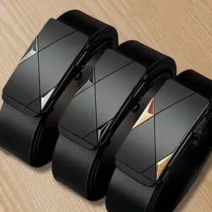 1pc Men's Black Automatic Buckle Slider Belt Business Casual PU Leather Belt, Ideal choice for Gifts