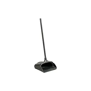 Dustpan with Long Handle Plastic Black Compatible with Any Broom for Lobby/Restaurant/Office/Home/Dog Pooper Scooper 12.50" Wide