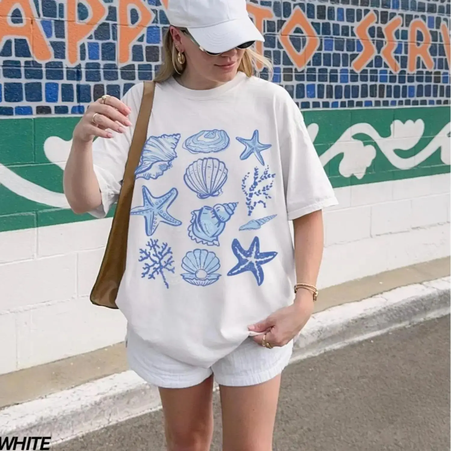 Comfort Color Seashell Cotton T-shirt Beachwear Womens Summer Top Ocean Lover Gift Sea Shell Graphic Casual Vacation Tee