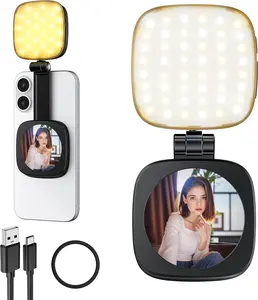 Selfie Light for Phone: 5 Led Mode with Mirror Compatible for  & Android - Rechargeable Portable Fill Light for Photography/Video Recording/Conference/Vlog/Makeup (Black)