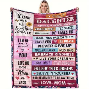 A flannel print blanket, suitable for home, travel, and a high-end gift, Ultra-light, soft, warm plush throw blanket, Cozy throw blanket, Slogan print blanket, made of 100% polyester material