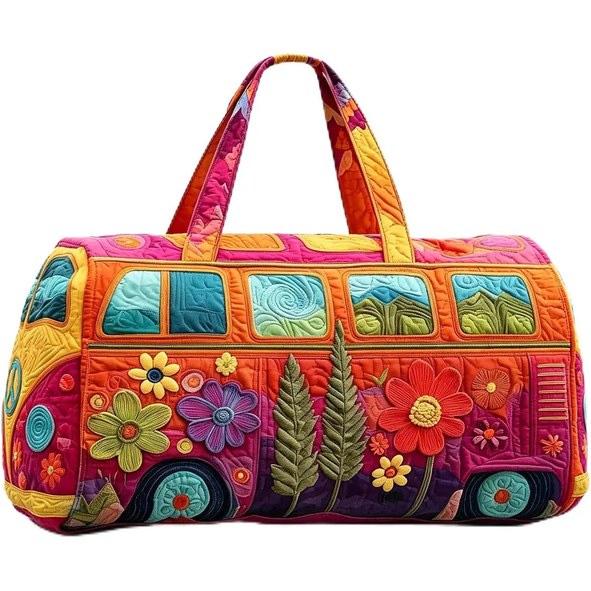 Hippie Quilted Weekender Travel Bag for Women, Bohemian Multifunctional Zipper Tote Bag, Retro Book Aesthetic Duffle Handbag for Weekend Trip, Party, Gym Daily Use, 1 Pack