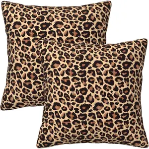 Leopard Print Throw Pillow Covers Home Decor 18x18 Inch Cute  Print Decorative Pillowcase Cushion Cover for Bed Sofa Couch, 2 Sets