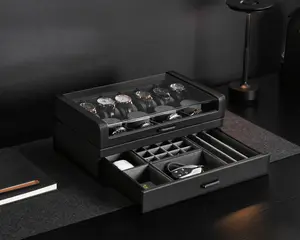 Personalized Men's Watch Box with Drawer - Watch Display Case for 10 Watches, Valet Box with Cufflink Storage, Leather Anniversary for Him