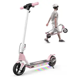 【Kids Love It!】S4 Foldable Electric Scooter with LED Display, 6" Solid Tires, 200W Motor, 3 Speeds (5/8/12 Mph), 154lbs Max Load, Colorful Lights, Electric Scooter for Kids Ages 6-14, Great Gift for Boy Girl