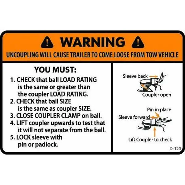 D-120 WARNING Proper Coupling Instructions