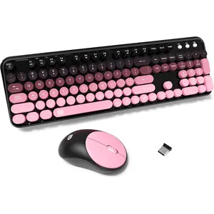 Keyboards  Combos, Colorful Cute Typewriter Full-Size Retro Creamy Keyboard, 2.4GHz Sleep Mode Office Quiet  Keyboard and  Set for Desktop Laptop PC Computer-BlackBerry