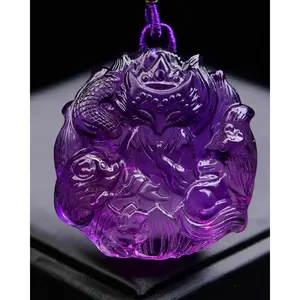 A0992 Exquisite Amethyst Carved Nine-tailed Fox Pendant