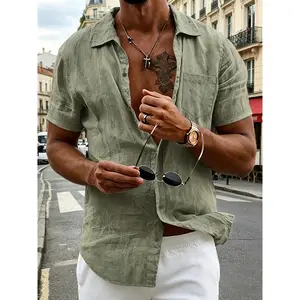 Men'S Henley Shirt Linen Short Sleeves, Comfortable And Breathable Fabric, Suitable for Daily Travel, Outdoor Sports, Tourism And Vacation, Lightweight And Breathable Regular Fit, Suitable for Beach, Hiking, Evening Wear And Casual Street Style