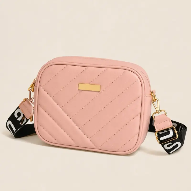 Quilted Pink Crossbody Bag with Gold Hardware and Adjustable Strap for Everyday Use