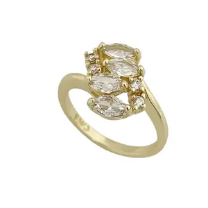 Gold Plated Ring with Marquise and Round Stones, Elegant Design, Perfect for Any Occasion