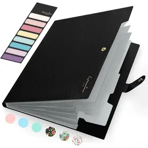 Accordion File Organizer, Letter Size Expanding File Folder with Labels, 5 Pocket Folders for Documents, Portable Paper Bill Receipt Organizer for Home School Office Supplies, Black