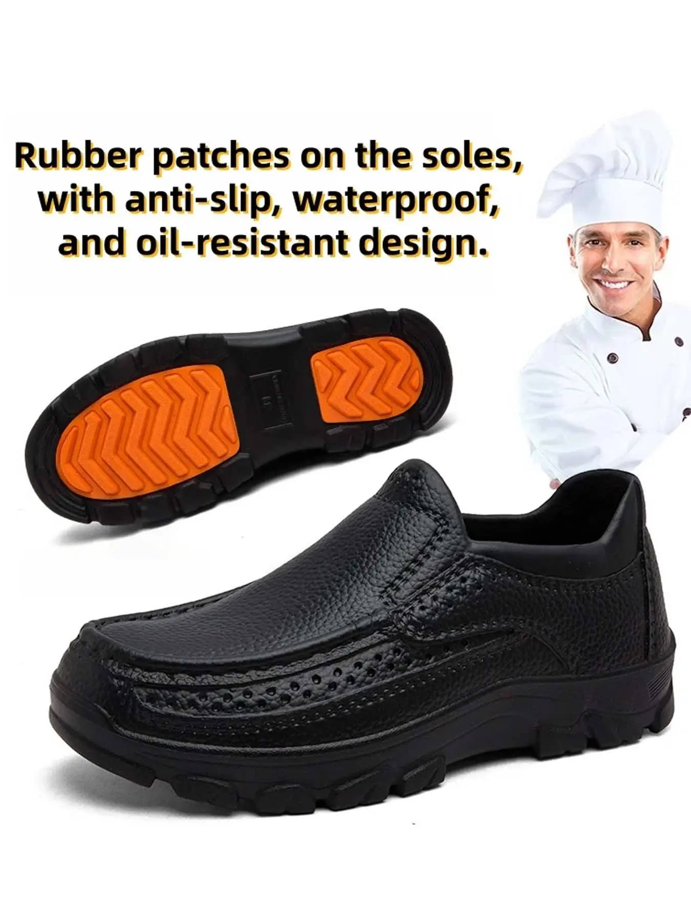 New Men's Chef Shoes, Waterproof Oil-Resistant Work Shoes, Nonslip Work Shoes, Workwear Shoes, Ultra-Light Anti-Slip Soft Sole Casual Leather Shoes, Gardening Shoes