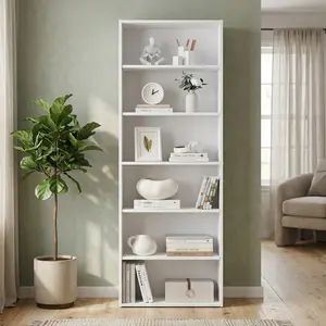 Bookshelf, 6-Tier Bookcase, Book Shelf Furniture, Open Storage Shelves, Room Decor, For Living Room, Home Office, Dinning Room,  9.4 X 23.6 X 63.3 Inches, Cloud White