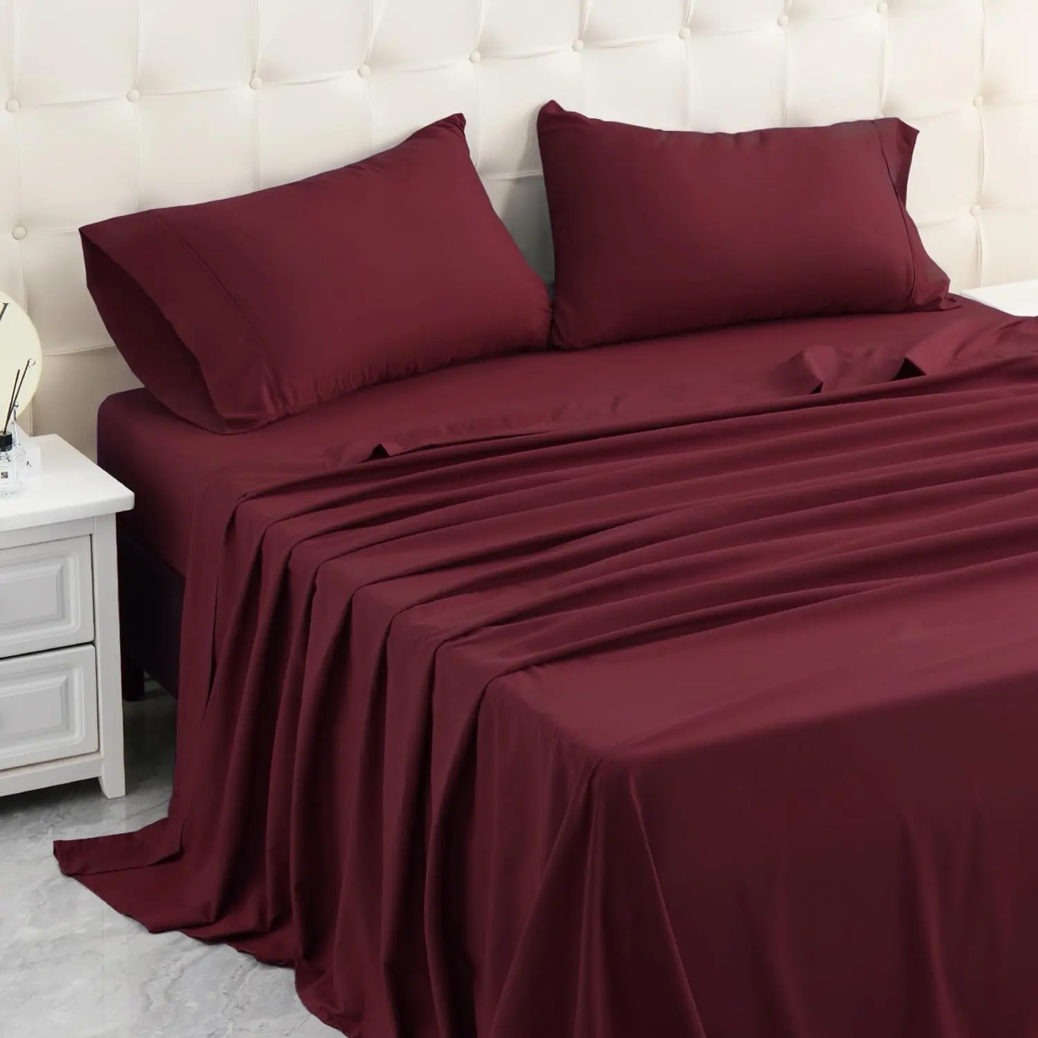 Full, Sheet, with 16" Deep Pocket (4, Full, Wine Red)