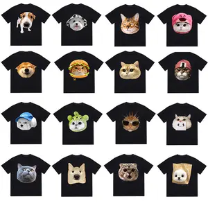 Trendy Simple Men's T-Shirt 180g Pure Cotton Casual Soft Tee Cute Pet Cat & Dog Face Graphic Print Daily Wear Summer Essential Breathable Top Gift for Pet Lovers