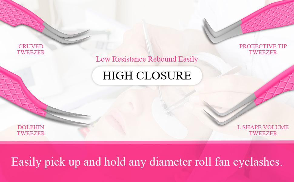SV Fiber Tip Lash Tweezers For Eyelash Extensions With Diamond Grip, Professional Lash Tweezers Set of 5 - Precise Tips Japanese Steel for Classic, Volume & Mega Volume Lashes with Travel Case Box