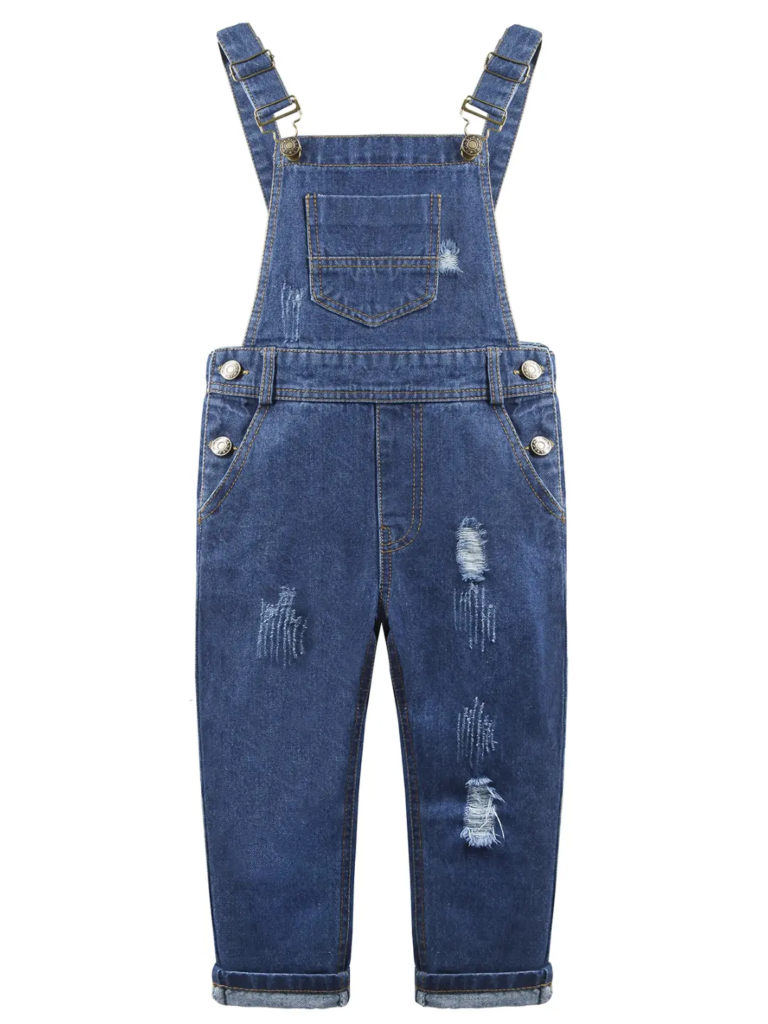Kidscool Space Denim Bib Overalls for Boys & Girls, Ripped Skinny Fit Sleeveless Casual Pants, All-Season Washed Cotton Blend, Polyester, Jeans, Wash Cotton Blend, Casual Denim