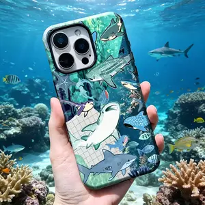 Shark Ocean Theme Phone Case with Realistic Marine Life Sea Animal Print Compatible with iPhone 17 16 15 14 13 12 11 and Samsung Galaxy S26 S25 S24 S23 Ultra Plus Note Series Shockproof Drop Protection Soft TPU Silicone Design