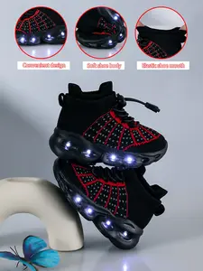 New Children's and Teenagers' Infant Casual Shockproof Wear-resistant Glowing LED Light Sole Lightweight Breathable Low-top Mesh with Quick Lacing Outdoor Indoor Walking Running Sports Leisure Trainer Shoes, Sneakers Trainer Shoes