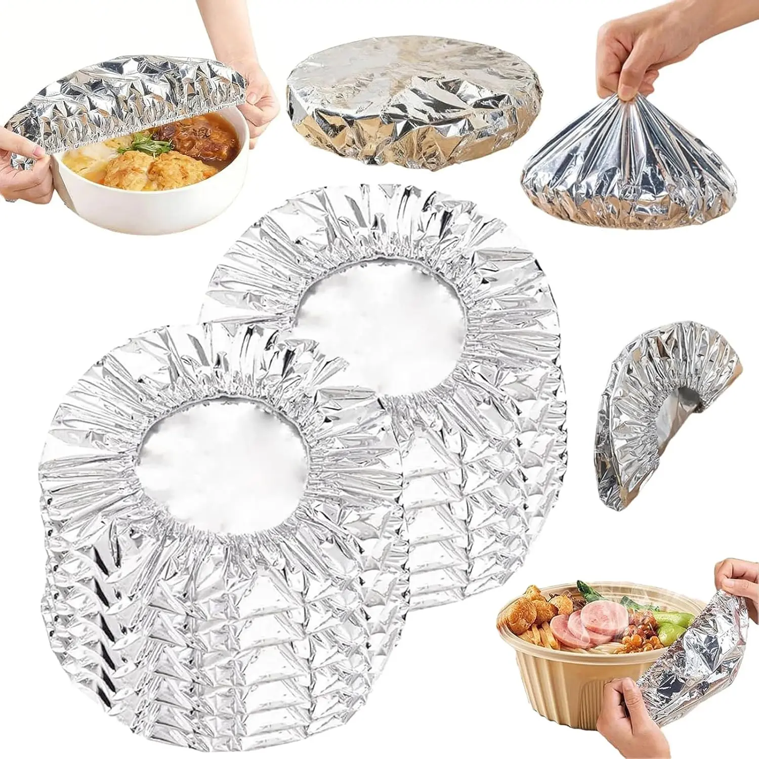 50-Piece Reusable Stretchable Aluminum Foil Food Covers - Kitchen Dish Insulation Lids for Warmth Retention, Fits Plates, Bowls and Containers