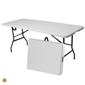 4ft Plastic Folding Picnic Table, Portable Outdoor Dining Table with Handle & Locks, White