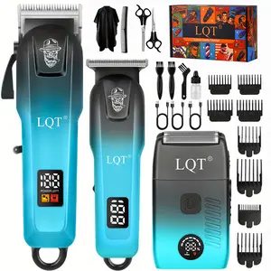 LQT Men's 3-Piece Grooming Set - Electric Home Hair Clipper, Wireless 0-Gap Trimmer, Fine Beard Styling Shaver, USB Charging, LCD Power Display, Father's Day Gift Item