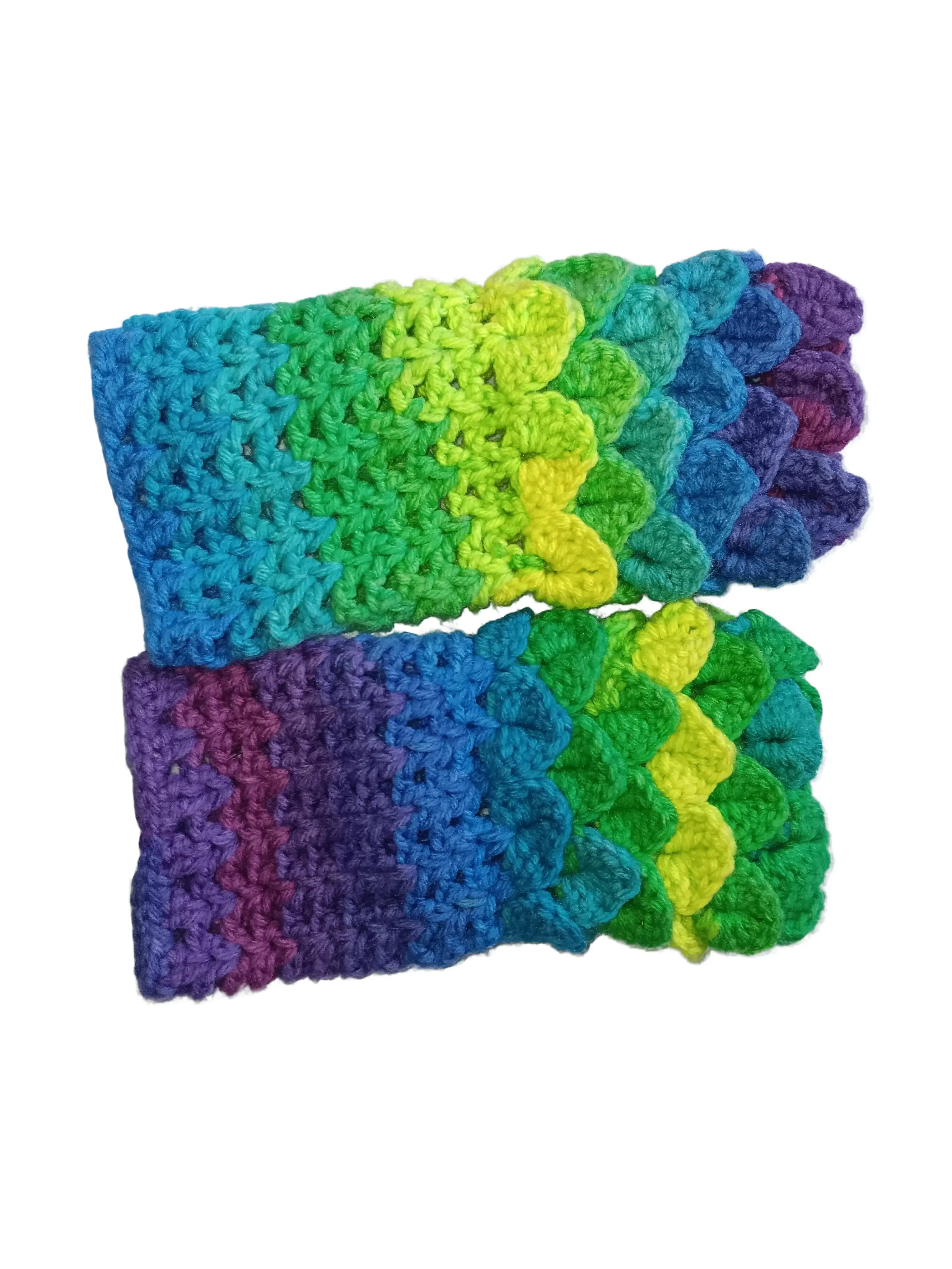 Dragon Scale Fingerless Gloves Acrylic Rainbow Colorful Crochet Design for Unique Style