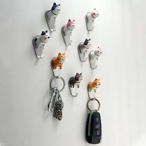 Cat Head Shaped Wall Hook, 9 Counts/set Cute Wall Mounted Key Towel Clothes Hat Hanger, Home Organizer for Entryway Bathroom Kitchen Decor