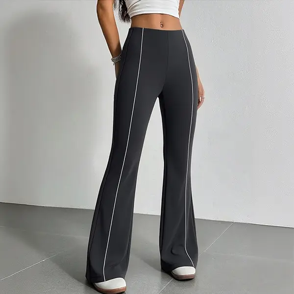 Women's Stretch Basic Casual Striped Bottom Pants - Mid-Rise Flared, Soft Fabric, Suitable for Office Wear and Everyday Outings, Stripes, Mid Rise Bootcut Pants, Breathable, Highwaist Flare Pants