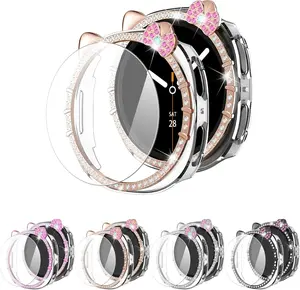 [4+4Pack Bling  Case for  Galaxy Watch 8 Screen Protector 40mm Cute  Women, Glitter Rhinestone Protective Hard PC Bumper Covers for Galaxy Watch 8 Case 40mm Cover Accessories