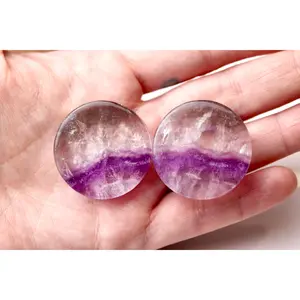 Transparent Fluorite Double Flare Plugs – Rare Clear Fluorite Stone Gauges with Subtle Color Banding