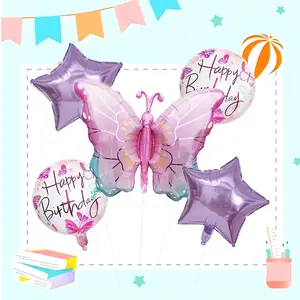 Butterfly Star Foil Balloons, Multi Shape Mixed Color Set, Wedding Bridal Shower Anniversary Festival Party Decor