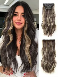 4pcs Hair Extensions Clip in Hair Extensions Long Wave Natural Soft Synthetic Wavy Hair Hairpieces for Women Clips Hair Accessories 20inch Ombre Body Wave