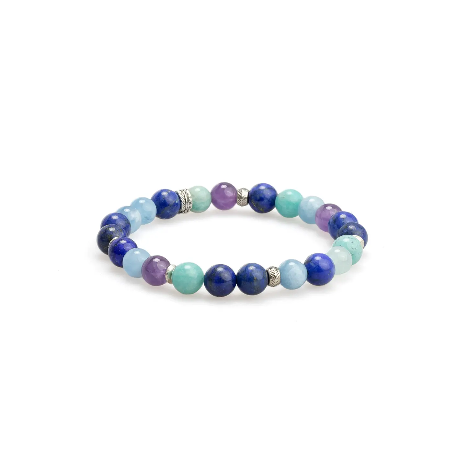 AmeshaEnergy Throat Chakra Truth Crystal Bracelet - 925 Silver-Plated Brass with Aquamarine & Lapis Lazuli for Confident Communication (8mm Beads)