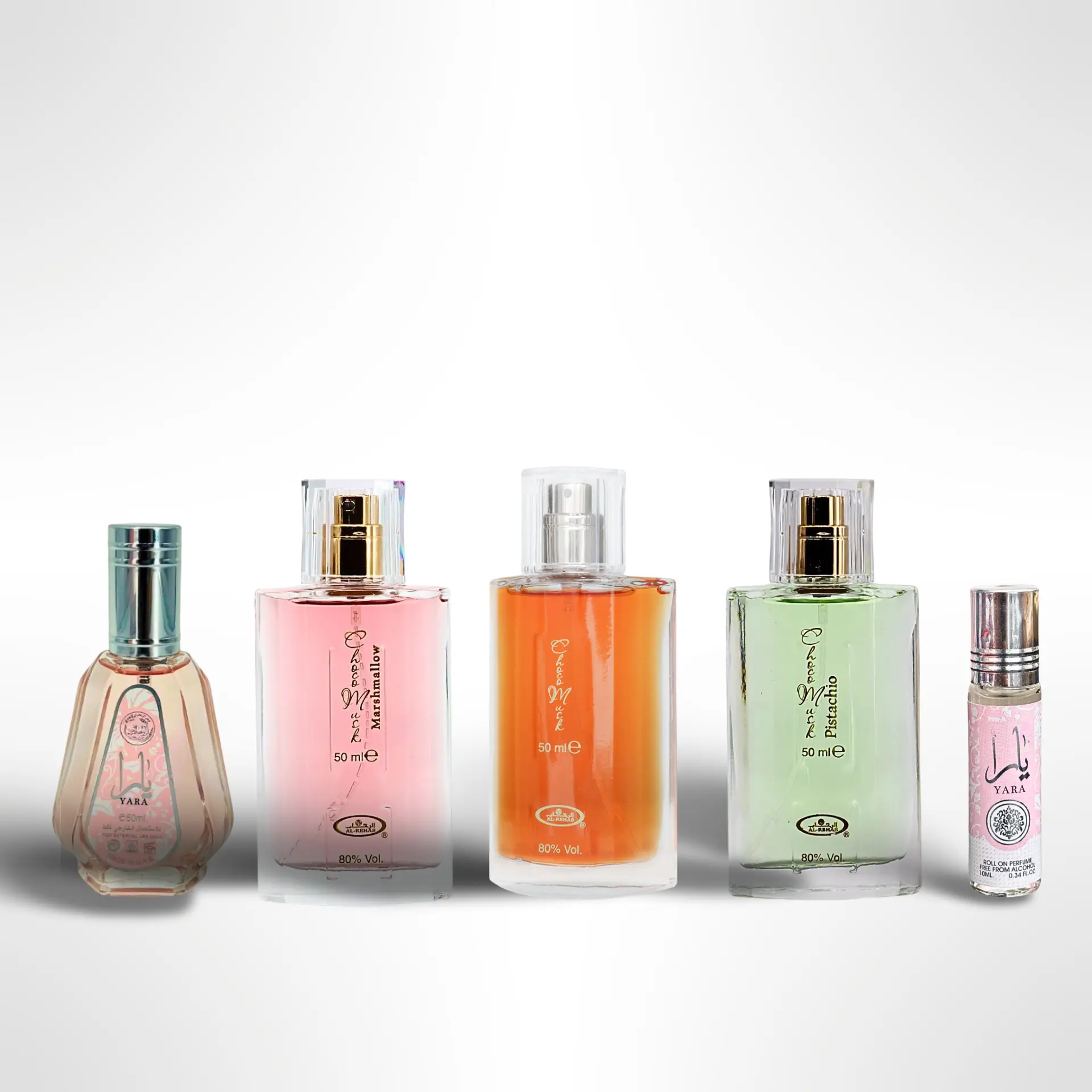 Lattafa Unisex EDP Fragrance Set - 50ml YARA Perfume, Choco Musk Marshmallow, 50ml Al-Rehab Pistachio EDP with Amber & Vanilla Notes, 1.65oz, for Casual Wear
