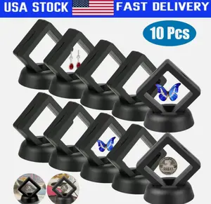 10Pcs 3D Floating Coin Display Frame Stand Holder Case Box For Jewelry Challenge