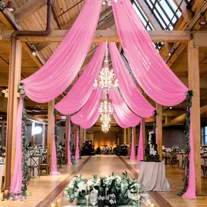 Wedding Arch Drapes Pink Ceiling Draping 2 Panels 5x20 FT Chiffon Curtains for Backdrop Sheer Voile Swag Wedding Drapery for Arch Bed Tent Backdrop for Reception Arbor
