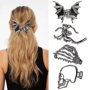4 Pack Bat Hair Claw Clips – Goth Skull Hair Clips for Thick & Thin Hair