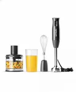 NutriBullet 3-in-1 Immersion Blender with Whisk & Chopper Attachments 30 oz. Measuring Cup 300W Motor Stainless Steel Arm for Soups Sauces Purees