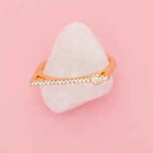 Minimalist 14k Laminated Gold Ring with Crystal Accent - Elia Glow Size 10